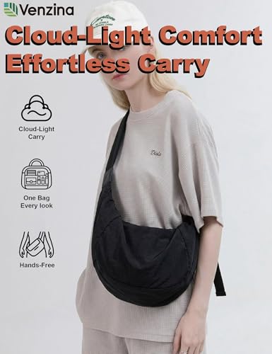 Image of Venzina Womens Crossbody Bag Hobo Bag, Cloud-Like Lightweight Everyday & Travel Shoulder Bag, Large Capacity Nylon Purse with Adjustable Quilted Strap, Casual Work Handbag for Women