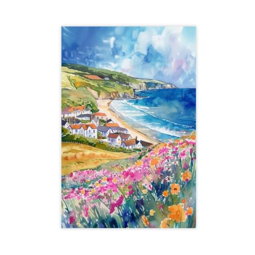 Poster aquarelle Woollacombe affiche sur toile 61x91 cm pour déco de chambre