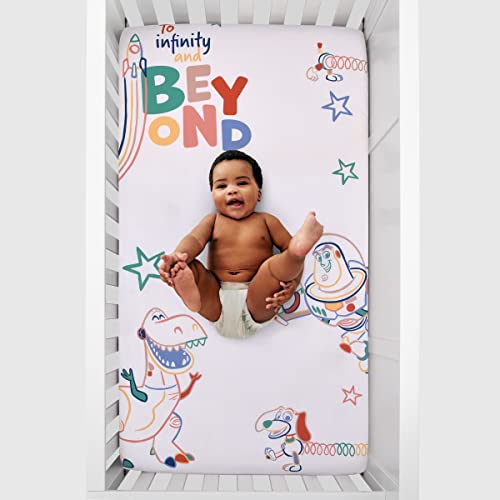 Image of Disney Toy Story Green, Red, Blue and White to Infinity and Beyond Color Crazy Nursery Photo Op Fitted Crib Sheet
