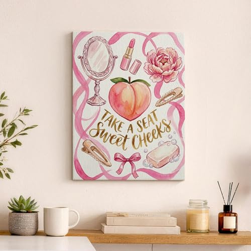 Lienzo de maquillaje floral vintage en verde melocotón para una decoración estética