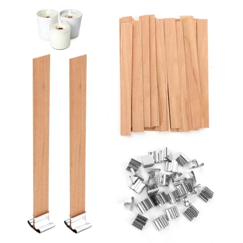 Kit De 60 Mechas Madera Para Velas Artesanales, Mecha Para Velas Con Parafina 13x130mm Con 30 Bases Metálicas, Mechas Velas Para Velas De Aromaterapia Y Decoración Del Hogar