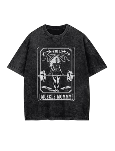 Tarot Card Muscle Mommy Vintage Gym Shirt- Workout T-Shirt for Women Funny Fitness Apparel Tee Soft Cotton Graphic Gym Top Black