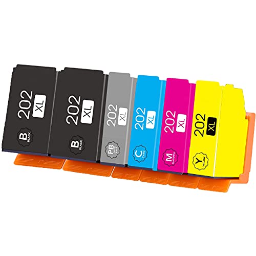 King of Flash 2 cartuchos de tinta negro, 1 negro fotográfico, 1 cian, 1 magenta, 1 cartucho de tinta amarillo compatible para Epson 202XL para Epson Expression Premium XP-6000 XP-6005 XP6000 XP6005 Cover