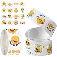 Tonsmile 1000 PCS Stickers for Children, 2 Rolls Emoji Happy Face Smiley Motivational Encouraging Well Done Reward Stickers, Potty Training Teachers Stickers for School