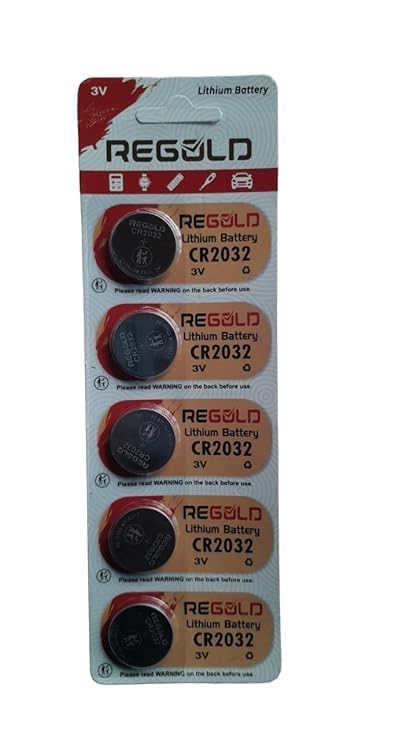 Compatible with Regold Cell CR 2032 Lithium Coin Button CR2032 Battery 3V, Suitable for Keyfobs, Scales Wearables & Medical Devices Freshly Packed (Pack of 5)