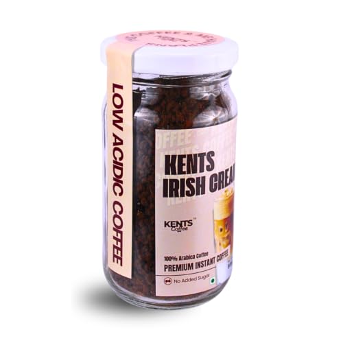 Image of Kents Coffee Irish Cream Instant Coffee 50g Jar | LOW ACIDIC COFFEE | Tiramisu Strong & Flavoured | 100% Arabica Coffee | No Chicory, No Malt | Hot & Cold | Tiramisu Flavour | 100% Pure Chikmangalur Powder | NO SUAGR