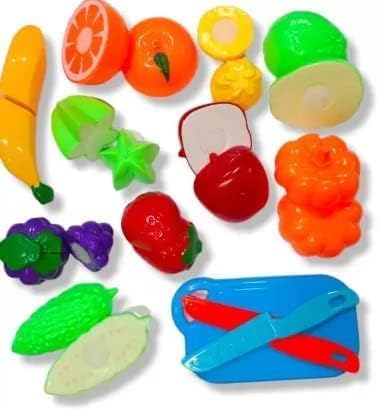 Khasala Brothers® Fruits and Vegetables Cutting Play Toy Set, Fruits, Vegetables, Knife, Plate and Cutting-Board for Kids ( Pack of 12 )