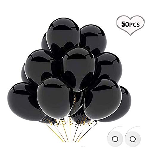 Flow.month 50 Stück Luftballons,Schwarz Luftballons Schwarz Latex Ballons Schwarz Helium Ballons für Party Feier Dekoration für Geburtstag und Geburstagsdeko