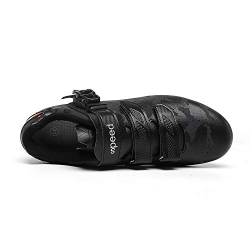 Black Reflective Cycling Shoes Road Bike Shoes Spin Shoes With Buckle Bike Bicycle Road Biking Lock Shoes Mtb Cycling Accessories Self-Locking Shoes (Black, Numeric_11_Point_5) #TOP2
