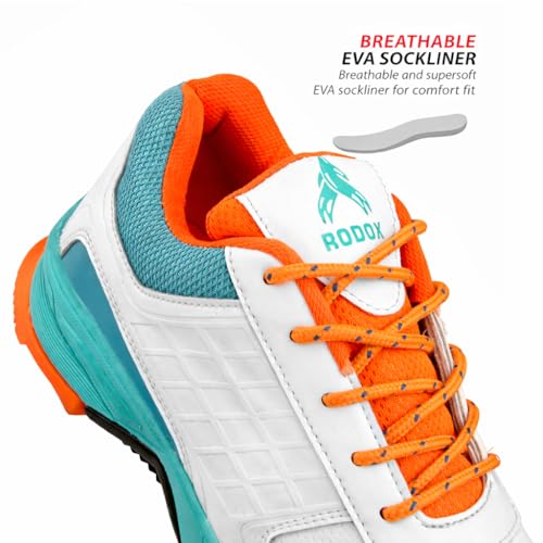 Image of RODOX Cricket Shoes with TPU Shank Rubber Outsole with Multidirectional Grip White Grey