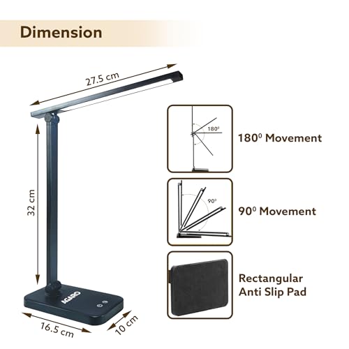 Image of AGARO Regal Study Table Lamp, 5W LED Desk Light, USB Type-C, Touch Control, Different Bright Modes, Touch Dimmer, 180 Adjustable Foldable Design, Energy Efficient, Eye-Friendly, for Study & Bed Room