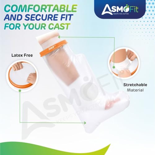 Image of Asmofit Waterproof Leg Cast Cover for Shower, Bath, & Swimming | Reusable Cast Protector for Broken Leg & Burns | Leak Proof Protection for Casts, Bandages, Surgical Dressing, Wounds & Injury