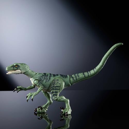 Image of Mattel Jurassic World Hammond Collection Dinosaur Toy, Velociraptor Delta Action Figure with Glass Eyes, Wired Tail & 14 Articulations, Movie Collectible with Premium Design