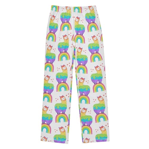 Llama and Rainbow Boys Long Pants Soft Trousers Elastic Waist Kids Lounge Bottoms with Pockets S-XL