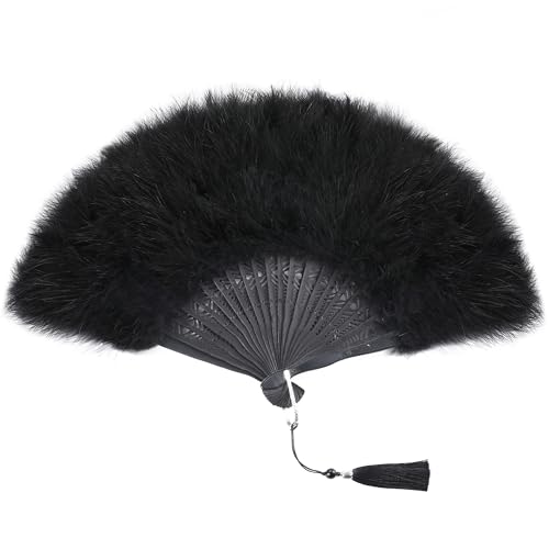 SOGUGOM Marabou Black Feather Fan - Renaissance...