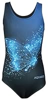 Aquarti Badeanzug Mädchen – Sportlicher Mädchen Badeanzug mit Ringerrücken Print, Farbe: Schmetterling Blau/Schwarz, Größe: 158
