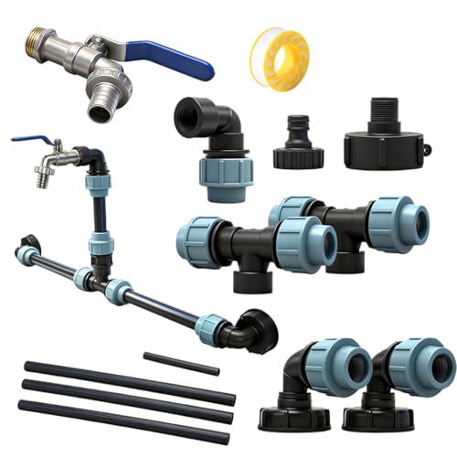 Wapasezyar IBC Verbindungssets für 1-3 Wasser-/Regentanks IBC Adapter Verbindungsset inkl. 3/4 Schwanenhals Wasserhahn ideal für Gartenbewässerung