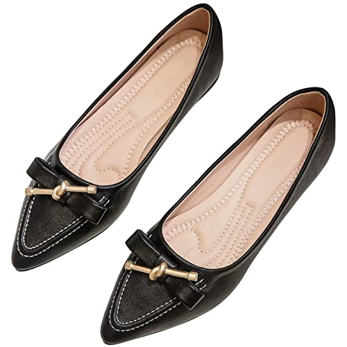 INEELUYI Pointed Toe Flats for Women Elegant Bow Patent Leather Slip-on Ballet Shoes Dress Shoes