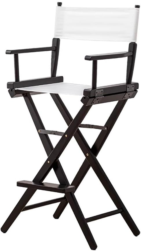 30" Tall Chair Black/White Canvas, Wood Frame Director Chair Foldable, Bar Seat with Backrest Footrest, Portable Chair for Outdoor Indoor, Durability(Black White,30in)