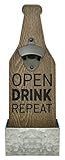 MCS Bar None Open Drink Repeat Beer Bottle Opener & Catcher Wall Art, 4.5'x13.5', Brown