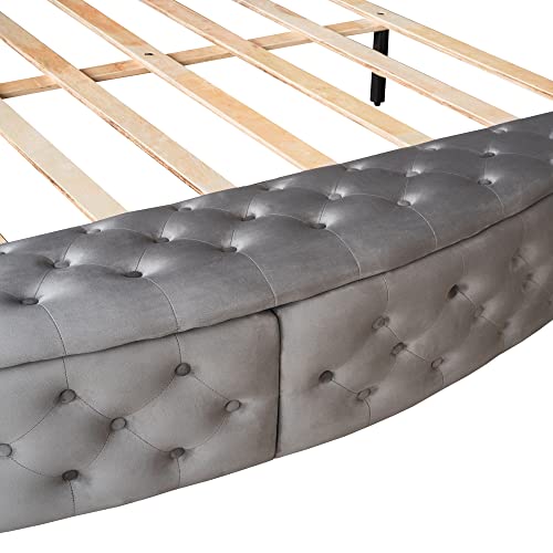 Softsea Upholstered Queen Bed Frame With Storage Space On 3 Sides, Round-Shaped Bed With High Headboard (Gray, Queen) #TOP5