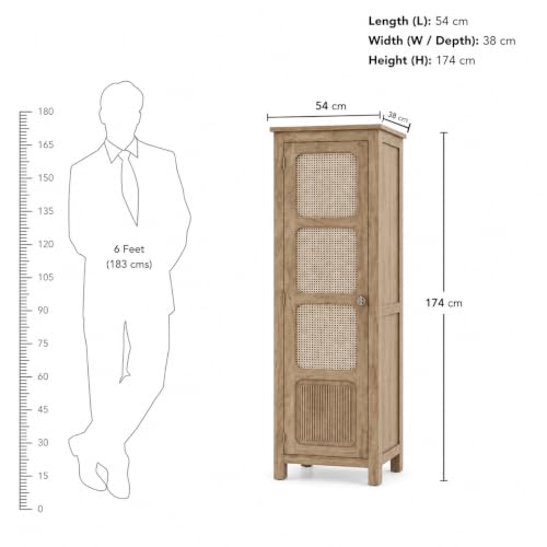 Image of The Attic Crestwood 1 Door Kitchen Cabinet, Multipurpose Cabinet for Bedroom Living Room Study bar, Solid Wood Bookshelf Kitchen Cabinet, Light Teak Matte Finish Cane