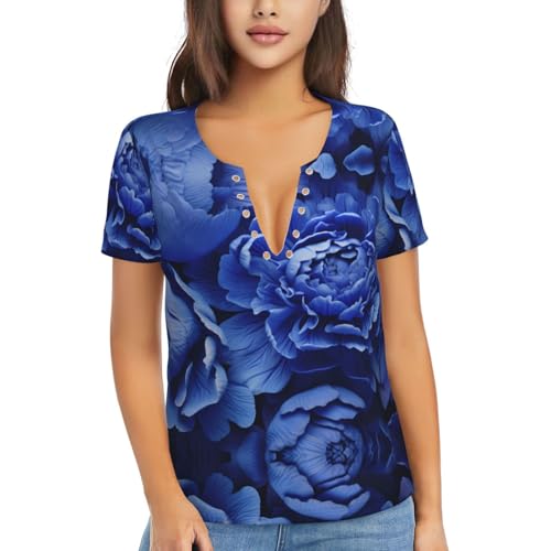 T-shirt pivoines col V profond femme, haut léger anti-transpiration