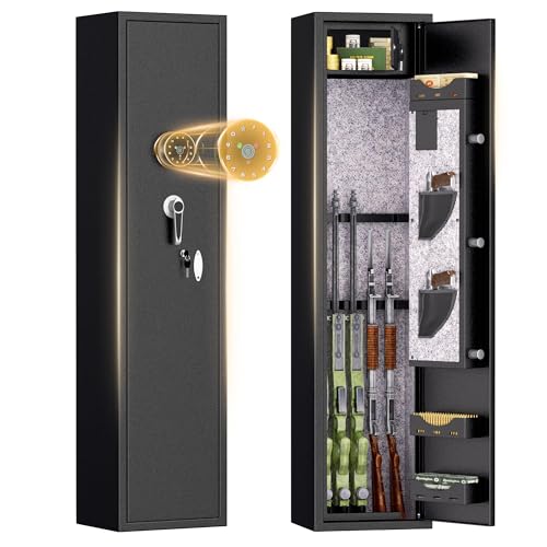 INTERGREAT 5-8 Gun Safe, Fingerprint Gun Safe for Rifle and Pistols, Rifle Safe for Shotguns, Gun Locker with Fingerprint Keypad, 3 Adjustable Shelf, Cold Rolled Steel