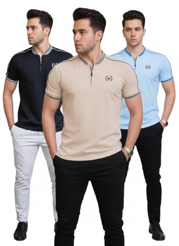 Image of Men's Solid Cotton Rich Polo T Shirt | Collar Tshirts | Half Sleeves | Plain-Regular Fit (Available in Plus Size and Combo Pack of 2)