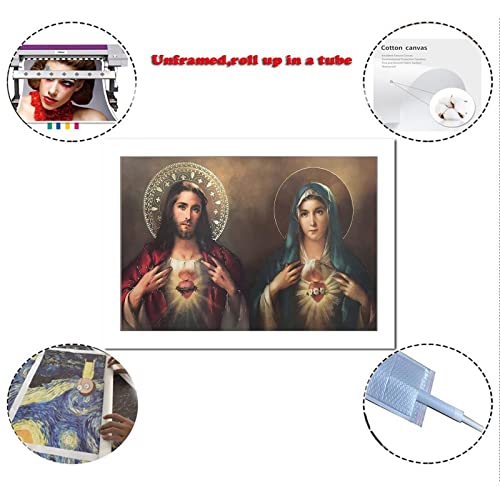 Alternative view of FIO Sacred Heart of Jesus And Immaculate Heart Catholic Poster Decorative Painting Canvas Wall Art Living Room Posters Bedroom Painting 16x24inch(40x60cm)