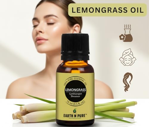 Image of Earth N Pure Lemongrass Essential Oil | Steam Distilled | for Home Diffuser, Skin & Hair Care | with Glass Dropper -100 ML