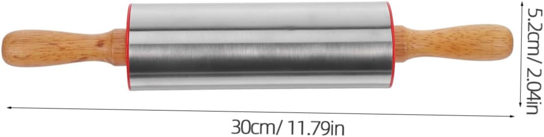 Bakery Equipment,Rolling Pin,Pizza Dough Roller Non-Stick Rolling Pin for Baking Solid Wood Stainless Steel(30.00X5.20X5.20CM)