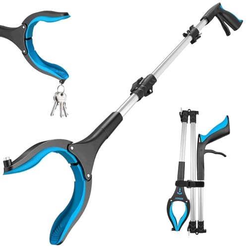 miaomiao Pinza per anziani, pieghevole, con punte magnetiche e testa girevole a 90°, in alluminio, per anziani e bambini