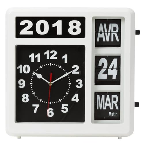 Perel Horloge carrée avec Calendrier à Bascule, idéale pour Les malvoyants et Les Personnes atteintes d'Alzheimer ou de démence, analogique, 31 x 31 cm,...