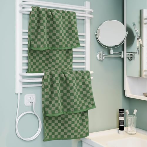 Image of Soft Hand Towels 4 Pack, Green Checkered Face Towel Set for Bathroom | Quick Dry Decorative Kitchen Towels 13x29 Inches
