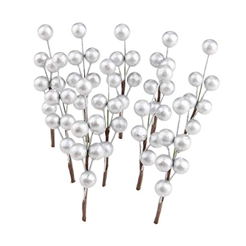 Yetaha 10 Pcs Christmas Artificial Holly Berries (Silver Fruits On The Branch) For Decoration #TOP8