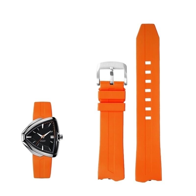 Bracelet FKM orange pour Hamilton Ventura résistant à la sueur sans odeur boucle argent