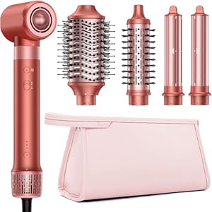 HITTIONA Airstyler 5 in 1 mit Lockenstab Auto-Wrap, und High Speed Ionen Föhn, Hairstyler für Schnelltrocknend, Keine Hitzeschäden, Flauschige Locken & Seidiges Haar, mit Reisetasche