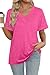 WIHOLL Womens Tops V Neck Dressy Casual Short Sleeve Summer Tops Fashion Cute Basic Tshirts Shirts for Women Hot Pink L