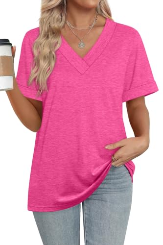 WIHOLL Womens Summer Tops Short Sleeve Basic Casual V Neck T Shirts Trendy Fashion 20252