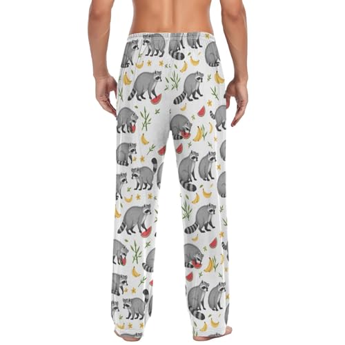 Funny Grey Raccoon Pajama Pants Cute Animals Men's Pajama Bottoms Lounge Sleepwear PJs Casual Lightweight Sleep Pants XL2