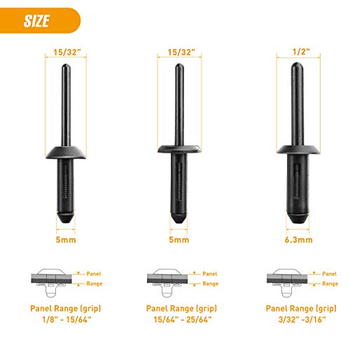 GOOACC 115 Pcs Automotive Nylon Universal Pop Rivet Assortment - 6 Most Popular Sizes & Applications for GM Ford Chrysler VW