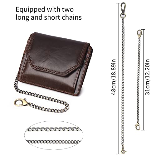 Chain Wallets for Men Rfid Blocking Genuine Leather Bifold Stylish Mens Wallet Credit card With Coin Pocket (COFFEE4)3
