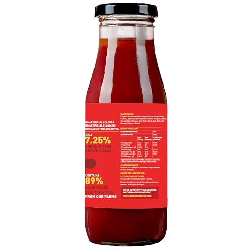 Image of Zama Organic Tomato Ketchup 300g Pack of 2 Glass Bottle | Tomato Sauce | ingredients | Tomatoes | Tangy And Raw Flavour | Traditionally produced | No artificial Dyes and flavours