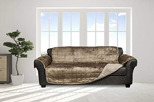 Quickfit Reynold Reversible Water Resistant Microfiber Loveseat Pockets in Chocolate-Natural, Taupe-Mocha, Sofa Cover