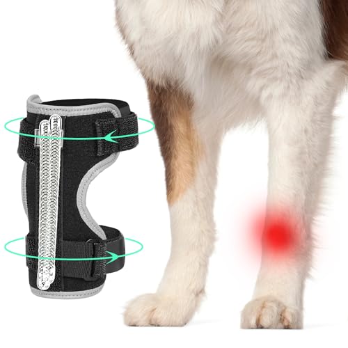 GoGoPaw Dog Front Leg Brace Adjustable, Ankle Support for Dog Wrist Brace Splint with Removable Dual Metal Springs & Reflective Edge for Arthritis, Sprains, and Injury Support (Black, M)