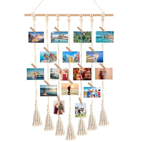Zyluniy Marco Fotos para Pared Colgar Fotos Pared con Pinzas, Portafotos Pinzas Madera, Marcos de Fotos Multiples con 30 Clips para Manualidades, Decoración del Hogar y Regalos