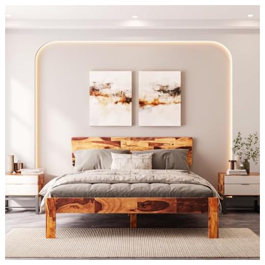 Wakefit King Size Auriga Sheesham Wood Bed Without Storage (Solid Wooden Texture_Natural Finish) - 78 x 72 inch / 6.5 x 6 feet