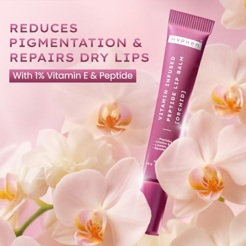 Image of Hyphen Tinted Lip Balm | Brightens & Reduces Dark Lips & Pigmentation | 1% Vitamin E, Peptide & 2% Squalane | Winter Lip Care | 24H Moisturization for Dry & Chapped Lips | Orchid (Mauve Shade)- 10g