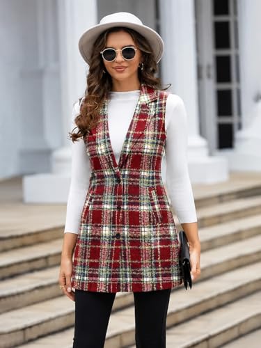 Image of IDEALSANXUN Plaid Vest for Women Fall Winter Sleeveless Blazer Jackets